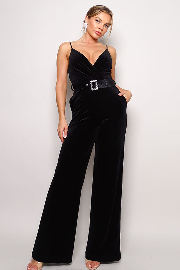 Samba Rhinestone Belt Velvet Jumpsuit - Body By J'ne