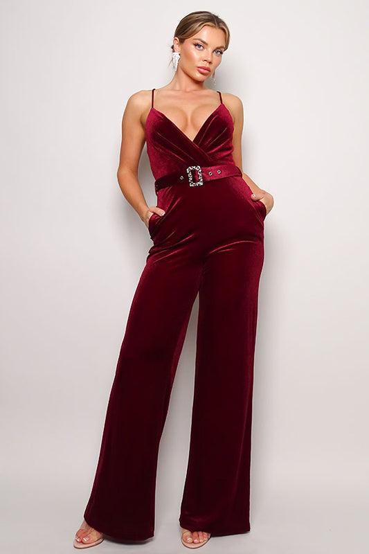 Samba Rhinestone Belt Velvet Jumpsuit - Body By J'ne