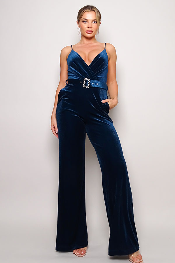 Samba Rhinestone Belt Velvet Jumpsuit - Body By J'ne