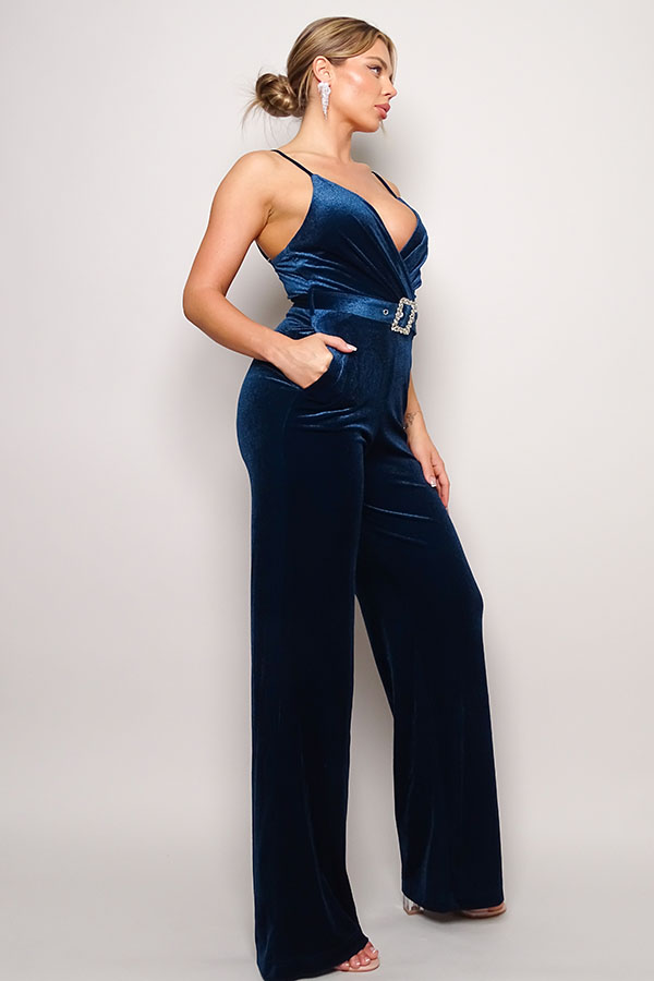 Samba Rhinestone Belt Velvet Jumpsuit - Body By J'ne
