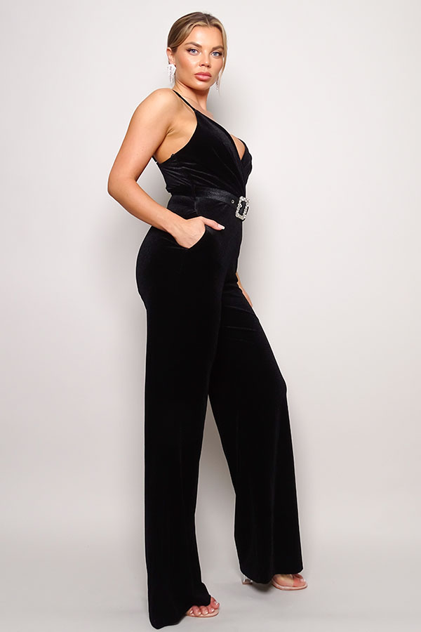 Samba Rhinestone Belt Velvet Jumpsuit - Body By J'ne