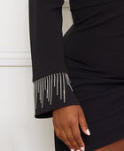 Rhinestone Fringe On Cuff Plus Size Mini Dress - Body By J'ne