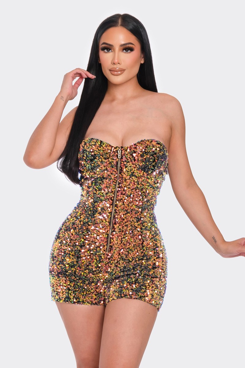 Multi Sequins Tube Top Romper - Body By J'ne
