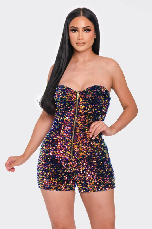 Multi Sequins Tube Top Romper - Body By J'ne