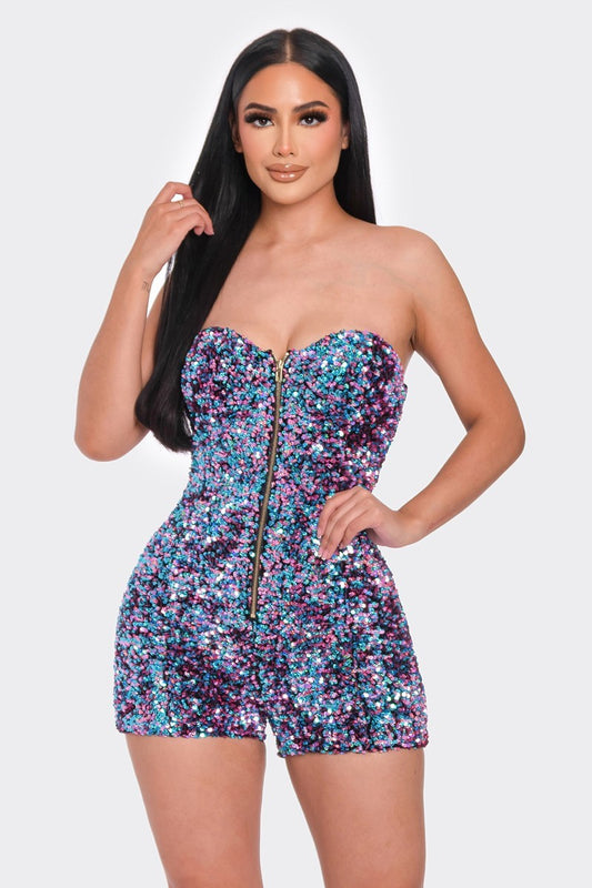 Multi Sequins Tube Top Romper - Body By J'ne