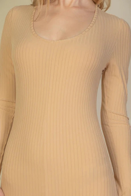 Ribbed Scoop Neck Long Sleeve Jumpsuit - Body By J'ne