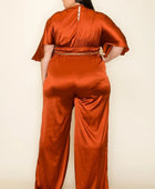 Satin Wrap Front Short Sleeve Smocked Waist Jumpsuit - Body By J'ne