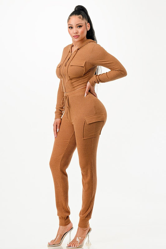Rib Cargo Hoodie Set - Body By J'ne