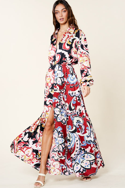 Color Block Printed V Neck Dress - Body By J'ne