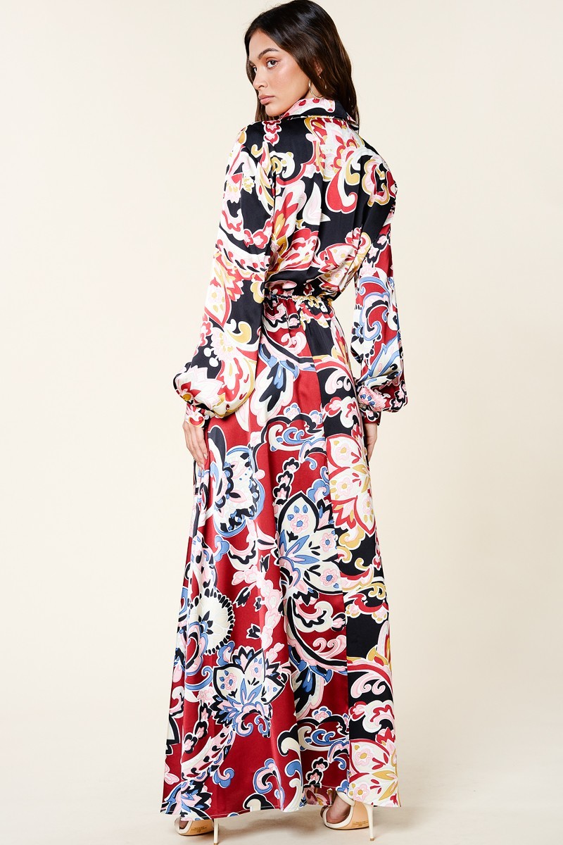 Color Block Printed V Neck Dress - Body By J'ne