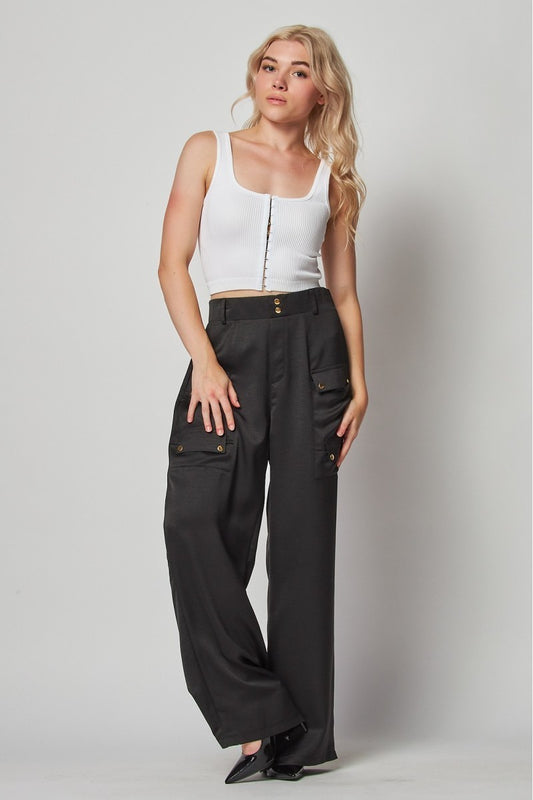 Satin Cargo Pocket Wide Leg Pants - Body By J'ne