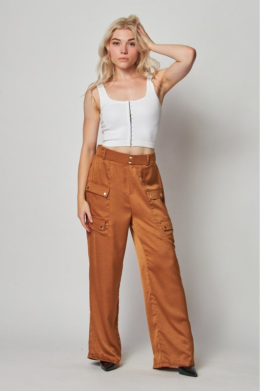 Satin Cargo Pocket Wide Leg Pants - Body By J'ne