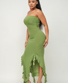 Solid Bottom Ruffle Trim Hem Slit Tube Maxi Dress - Body By J'ne