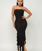 Solid Bottom Ruffle Trim Hem Slit Tube Maxi Dress - Body By J'ne