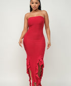 Solid Bottom Ruffle Trim Hem Slit Tube Maxi Dress - Body By J'ne