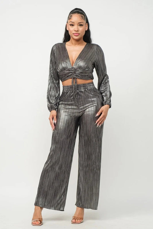 Foil Plisse Tunnel Shirring Top And Pants Set - Body By J'ne