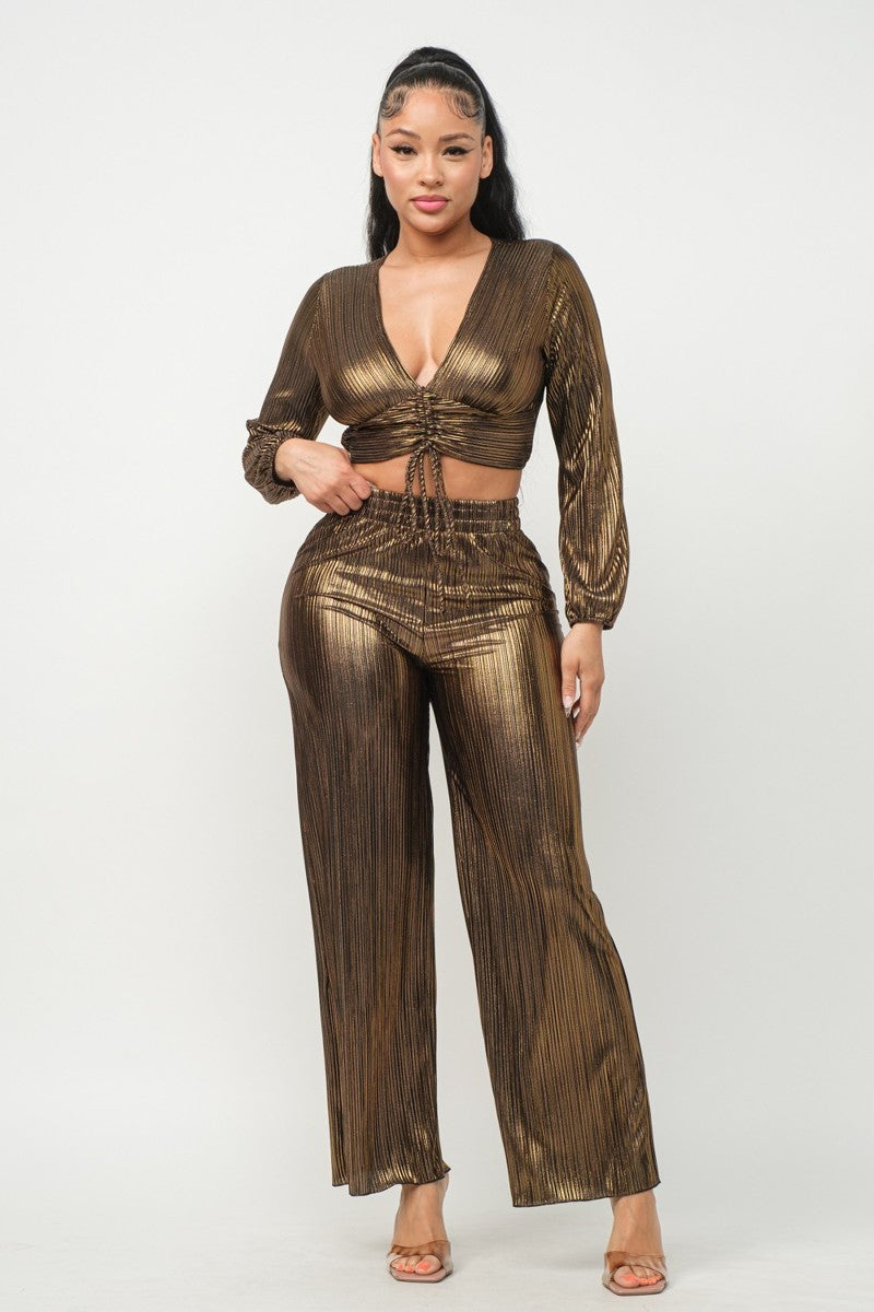 Foil Plisse Tunnel Shirring Top And Pants Set - Body By J'ne