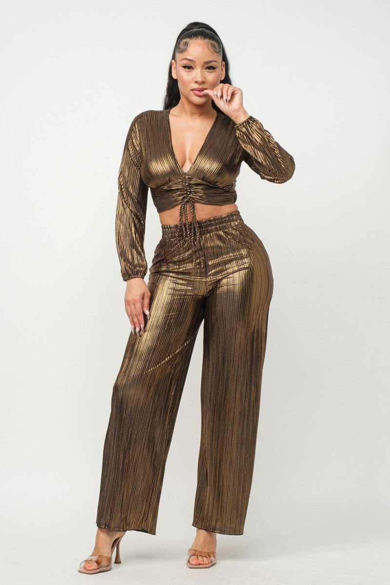 Foil Plisse Tunnel Shirring Top And Pants Set - Body By J'ne