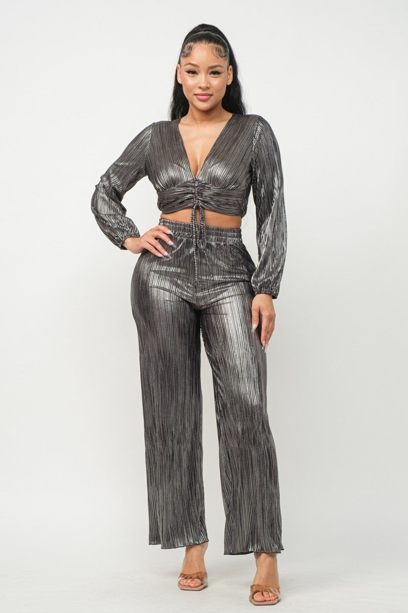Foil Plisse Tunnel Shirring Top And Pants Set - Body By J'ne