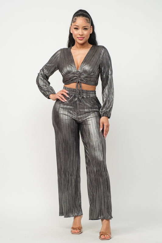 Foil Plisse Tunnel Shirring Top And Pants Set - Body By J'ne