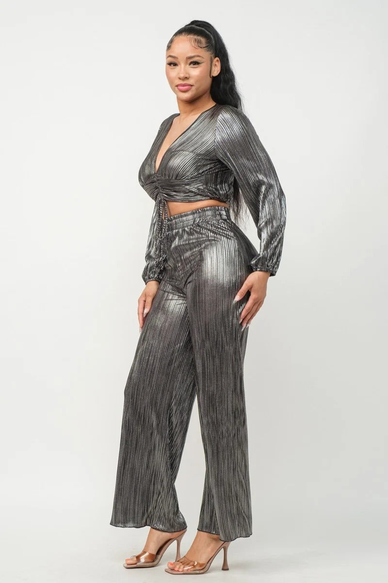 Foil Plisse Tunnel Shirring Top And Pants Set - Body By J'ne