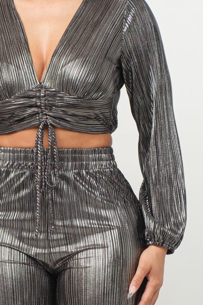 Foil Plisse Tunnel Shirring Top And Pants Set - Body By J'ne