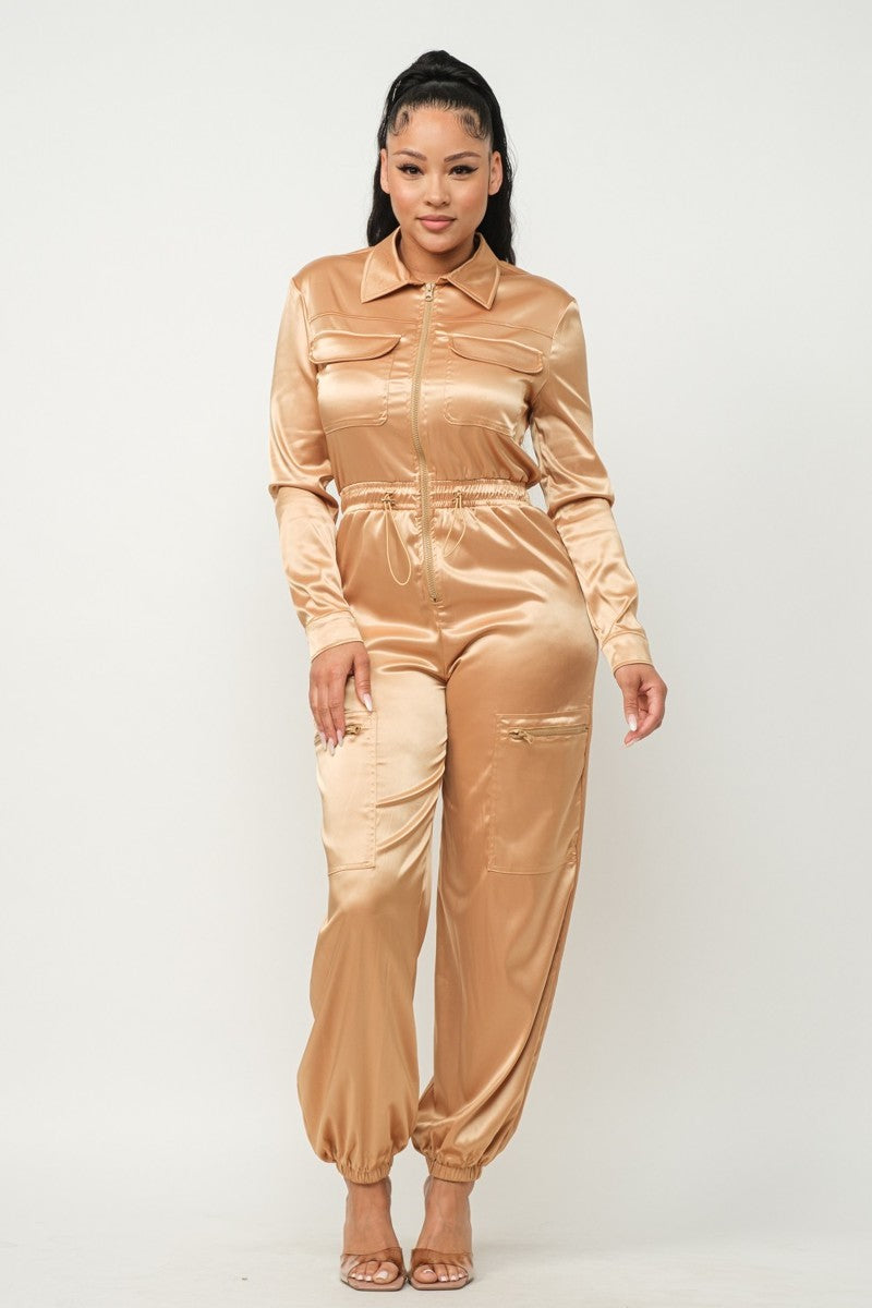 Front Zipper Pockets Top And Pants Jumpsuit - Body By J'ne