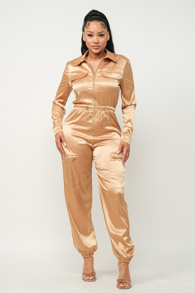 Front Zipper Pockets Top And Pants Jumpsuit - Body By J'ne
