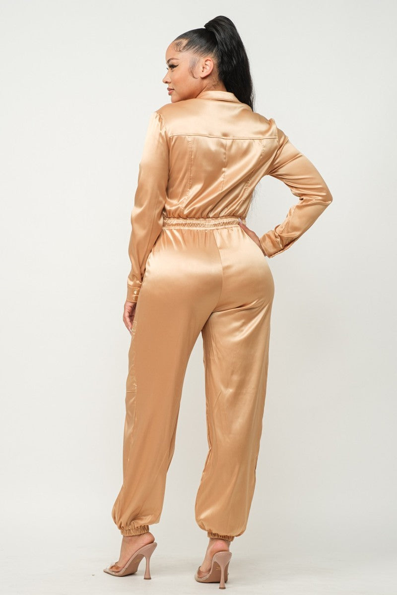 Front Zipper Pockets Top And Pants Jumpsuit - Body By J'ne