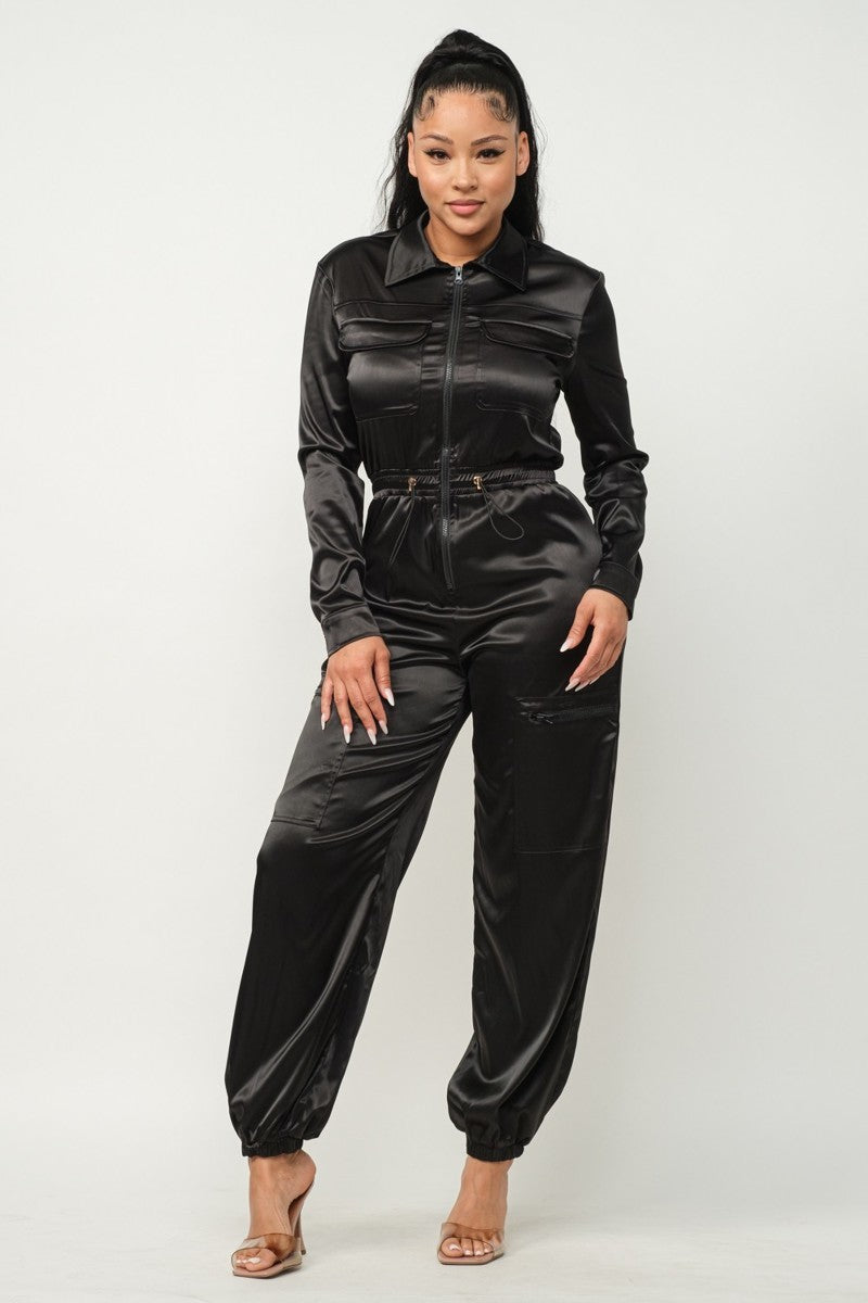 Front Zipper Pockets Top And Pants Jumpsuit - Body By J'ne