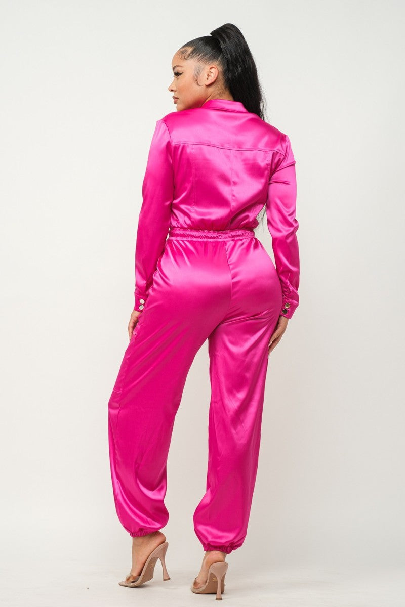 Front Zipper Pockets Top And Pants Jumpsuit - Body By J'ne