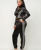 Front Zip Up Stripes Detail Jacket And Pants Set - Body By J'ne