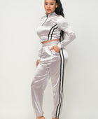Front Zip Up Stripes Detail Jacket And Pants Set - Body By J'ne