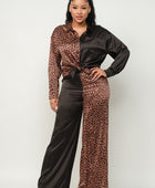 Half Animal Print And Half Solid Top And Pants Set - Body By J'ne