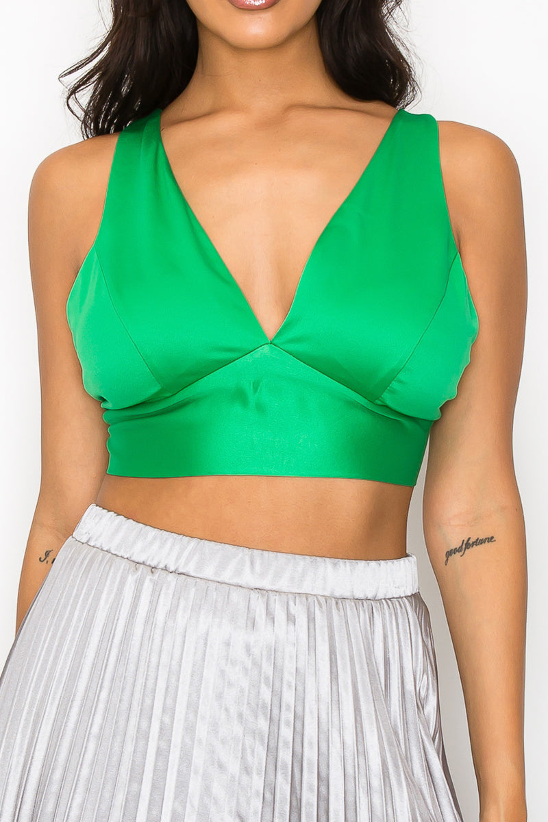 Smock V-neck Satin Bra Top - Body By J'ne