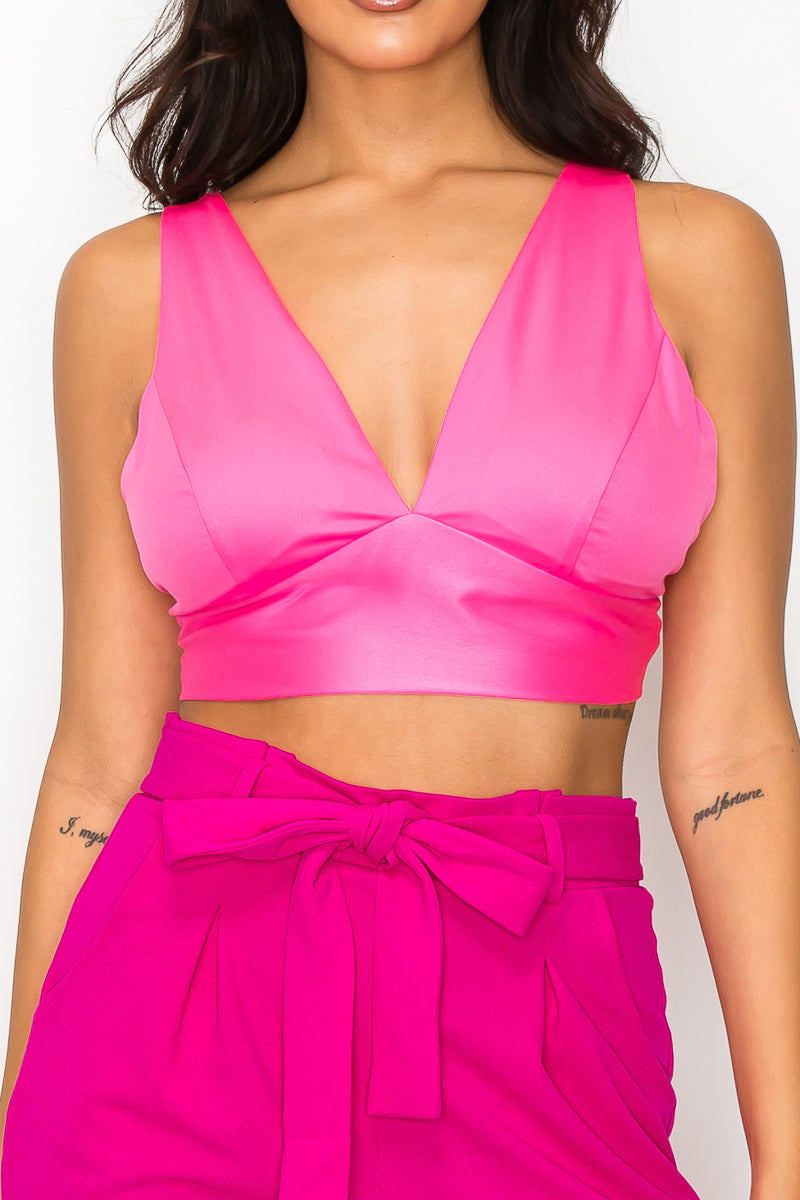 Smock V-neck Satin Bra Top - Body By J'ne