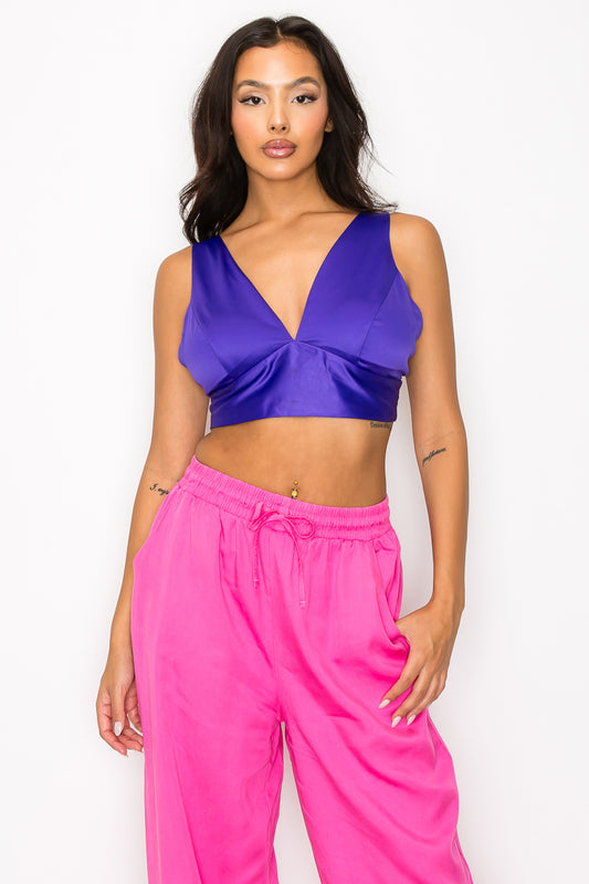 Smock V-neck Satin Bra Top - Body By J'ne