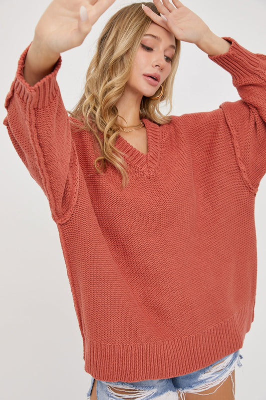 V Neck Oversized Sweater - Body By J'ne