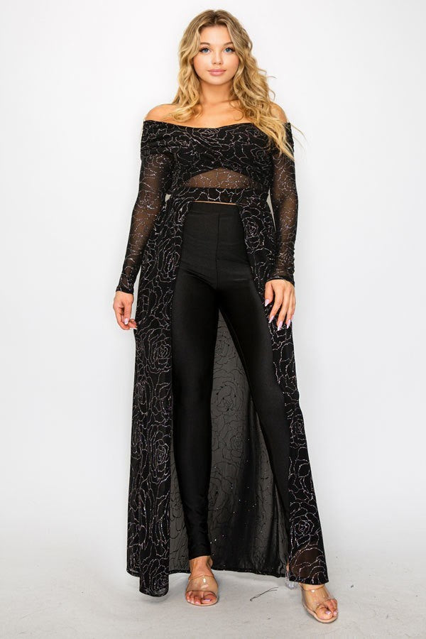 Plus Mesh Glitter See-through -cross Shoulder Wrap Maxi Dress - Body By J'ne