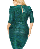 Plus Metallic Sequins 3/4 Puff Sleeve Midi Dress - Body By J'ne