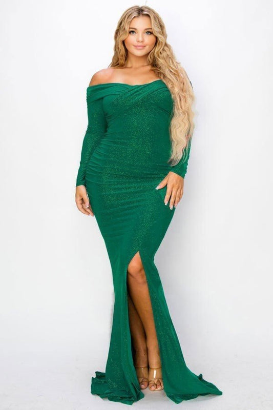 Plus Long Sleeve Off Shoulder Night Party Maxi Dress - Body By J'ne