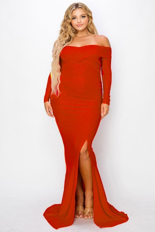 Plus Long Sleeve Off Shoulder Night Party Maxi Dress - Body By J'ne