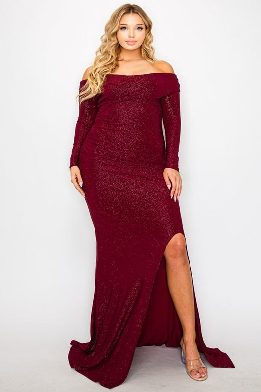 Plus Long Sleeve Off Shoulder Night Party Maxi Dress - Body By J'ne