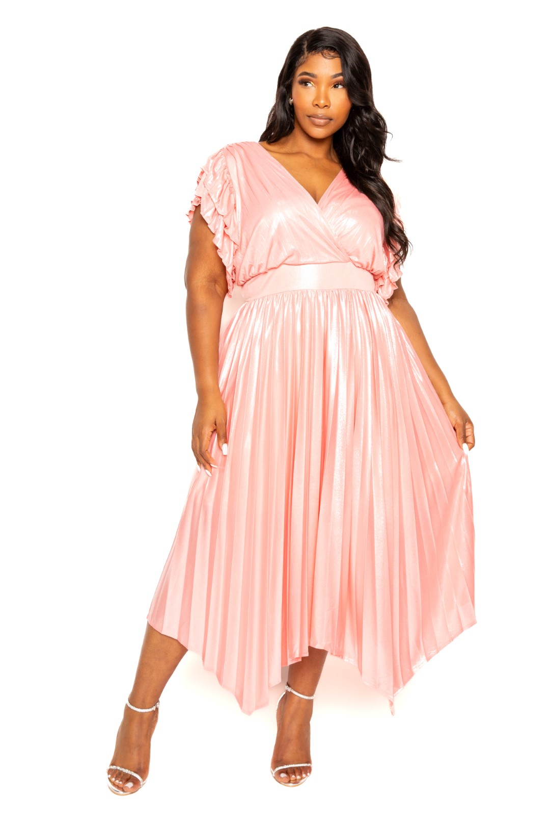 Pleated Flutter Sleeve Dress - Body By J'ne