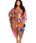 Printed Ruched Kaftan Dress With Inside Waist Tie - Body By J'ne