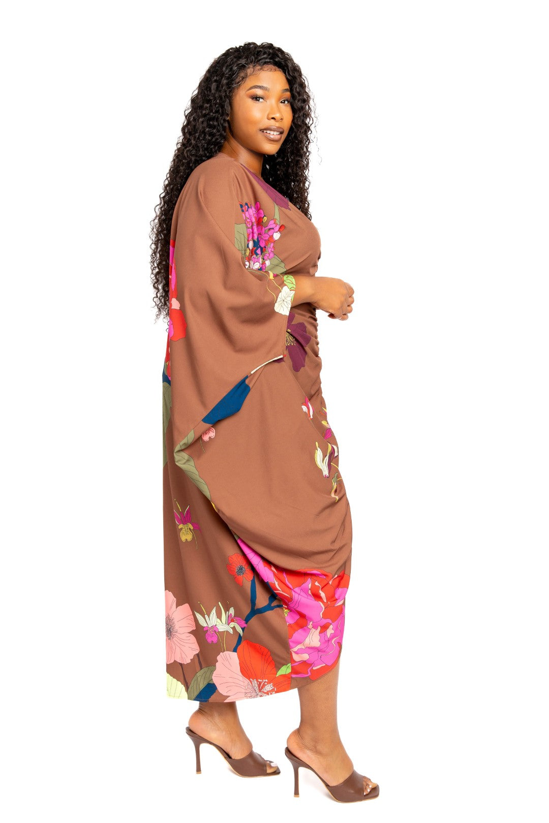 Printed Ruched Kaftan Dress With Inside Waist Tie - Body By J'ne