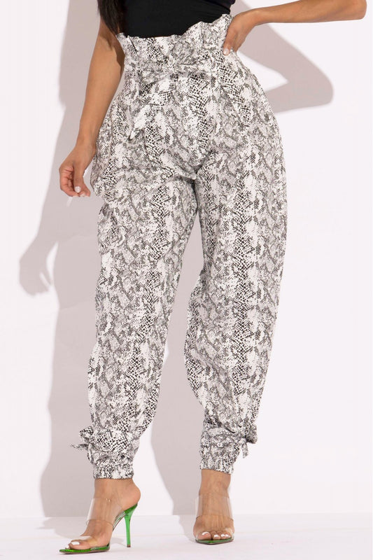 Snake Skin Printed Paper Bag Style Cargo Pants - Body By J'ne