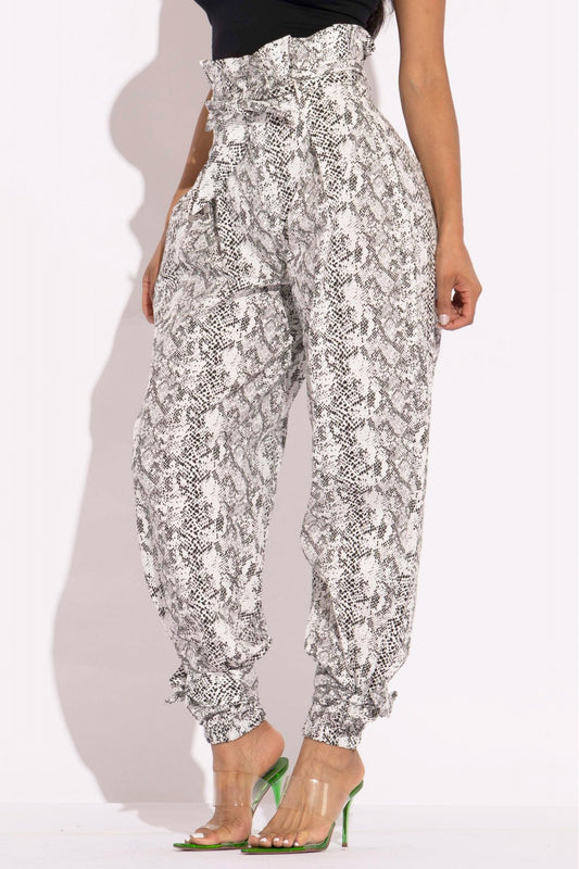 Snake Skin Printed Paper Bag Style Cargo Pants - Body By J'ne