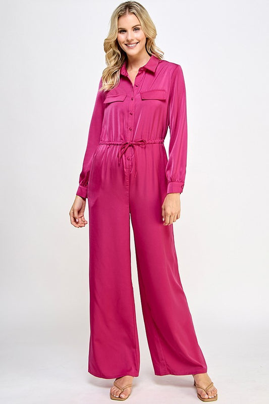 Long Sleeve Jumpsuit With Waist Drawstring - Body By J'ne