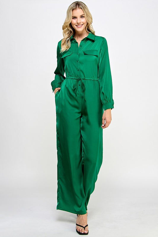 Long Sleeve Jumpsuit With Waist Drawstring - Body By J'ne